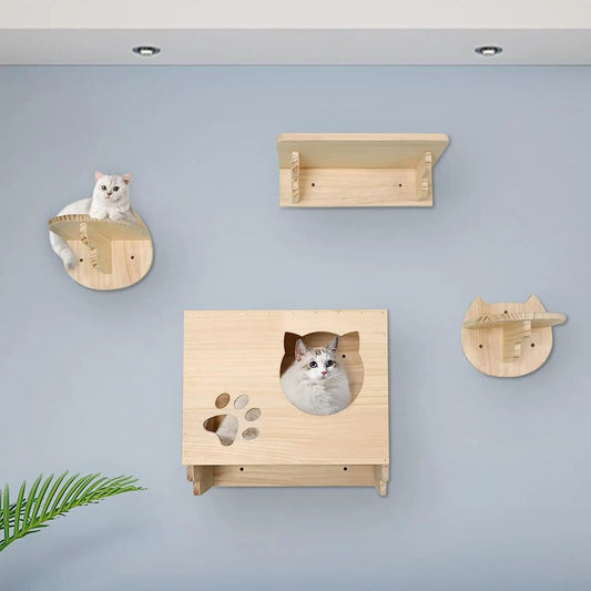 Tiragraffi Da Parete In Legno Con Amaca Con Cuccia Per Gatti