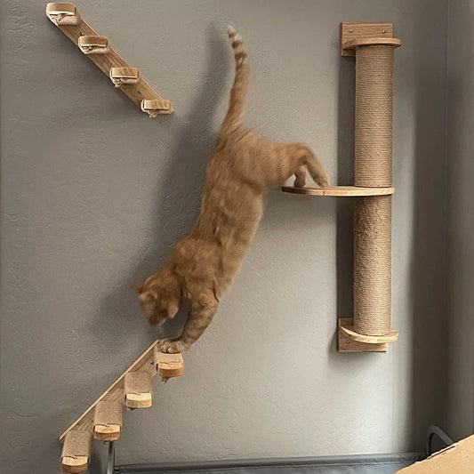 Tiragraffi Da Parete In Legno Con Scala Per Gatti