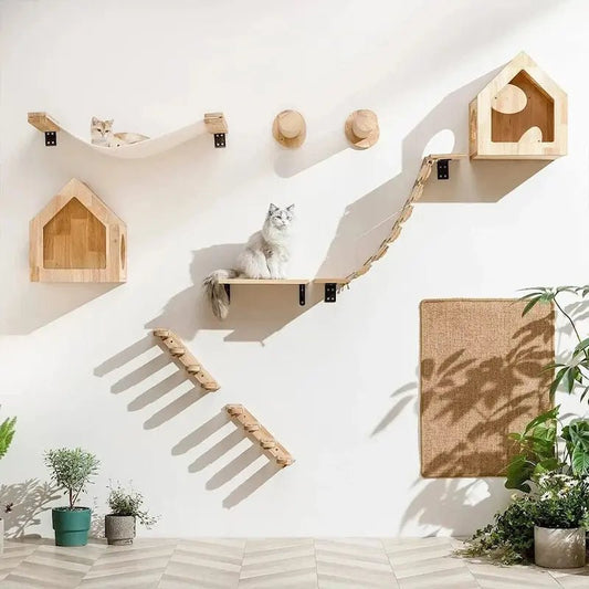 Tiragraffi Da Parete In Legno Per Gattini Con Scala In Sisal