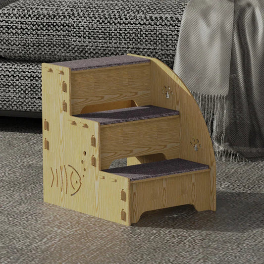 Tiragraffi In Legno Per Gatti Anziani Con Scala In Sisal