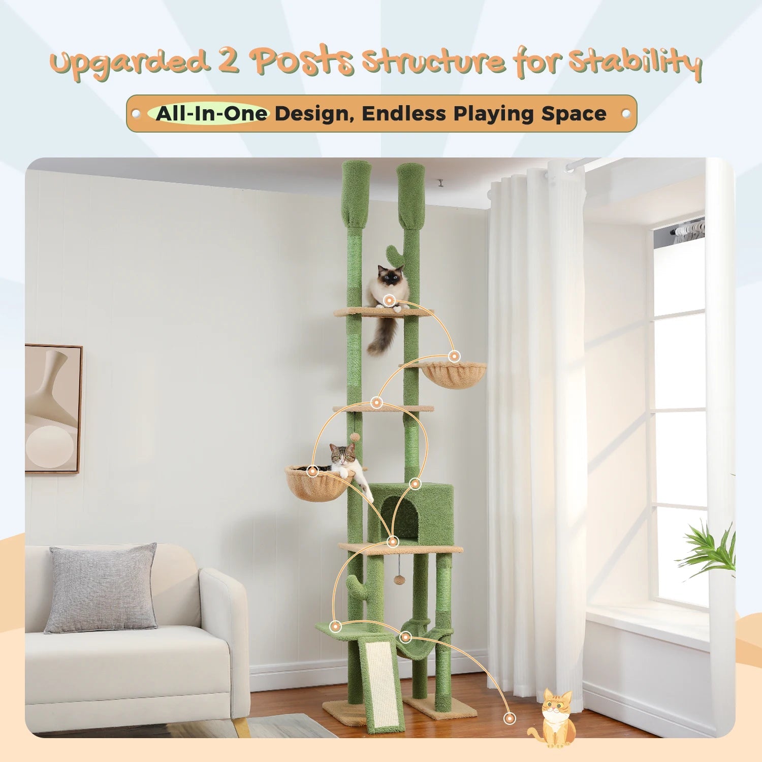 Tiragraffi Cactus A Soffitto In Legno Con Amaca