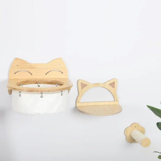 Tiragraffi Da Parete In Legno Con Amaca Di Design Per Gatti