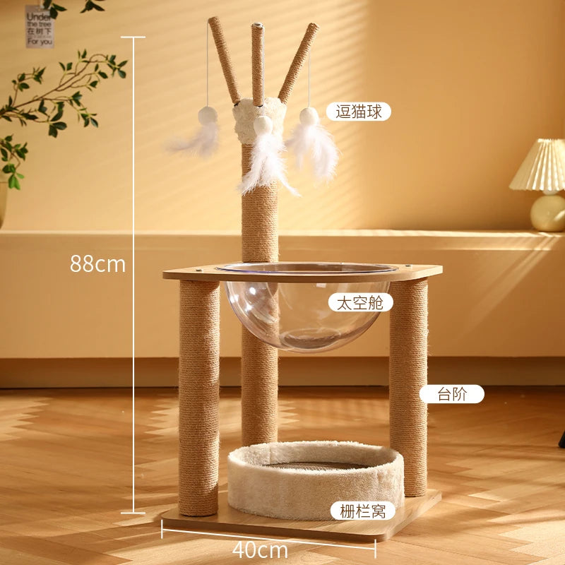 Tiragraffi In Legno Per Gattini Beige Con Amaca