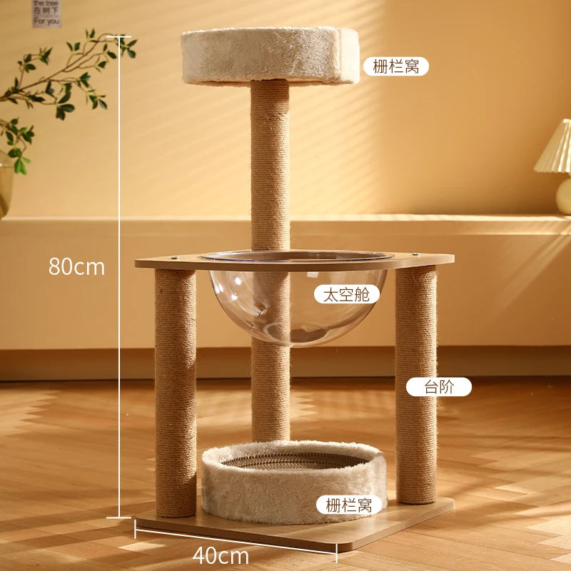Tiragraffi In Legno Per Gattini Beige Con Cuccia