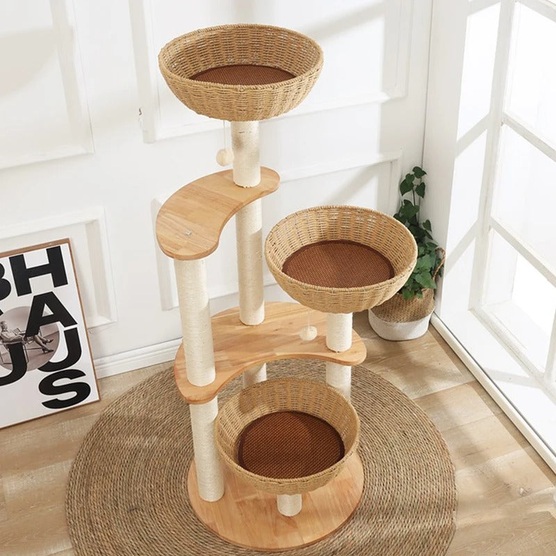 Tiragraffi In Legno Per Gattini Beige Con Tunnel