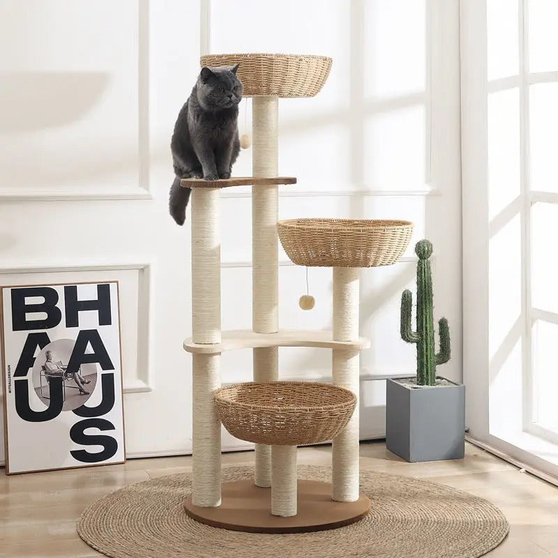 Tiragraffi In Legno Per Gattini Beige Multipiano